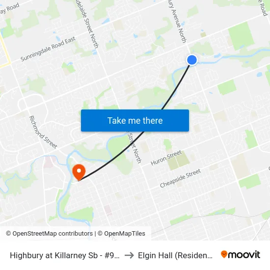 Highbury at Killarney Sb - #914 to Elgin Hall (Residence) map