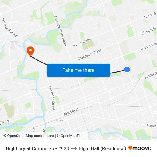 Highbury at Corrine Sb - #920 to Elgin Hall (Residence) map