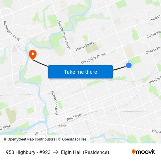 953 Highbury - #923 to Elgin Hall (Residence) map