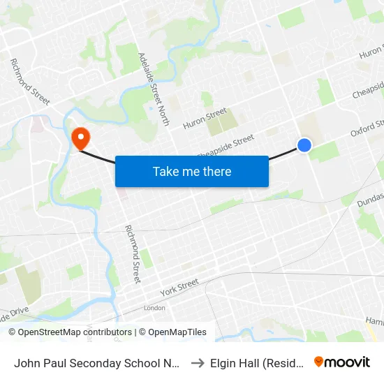 John Paul Seconday School Nb - #924 to Elgin Hall (Residence) map