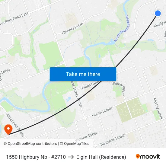 1550 Highbury Nb - #2710 to Elgin Hall (Residence) map