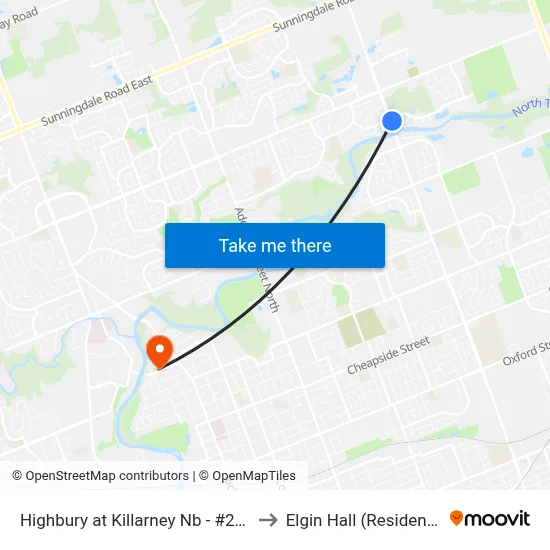 Highbury at Killarney Nb - #2711 to Elgin Hall (Residence) map