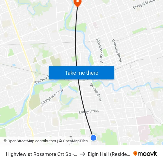Highview at Rossmore Crt Sb - #946 to Elgin Hall (Residence) map