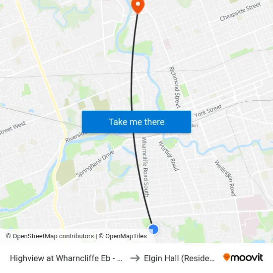 Highview at Wharncliffe Eb - #949 to Elgin Hall (Residence) map