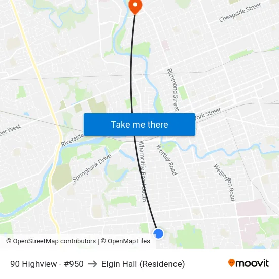 90 Highview - #950 to Elgin Hall (Residence) map