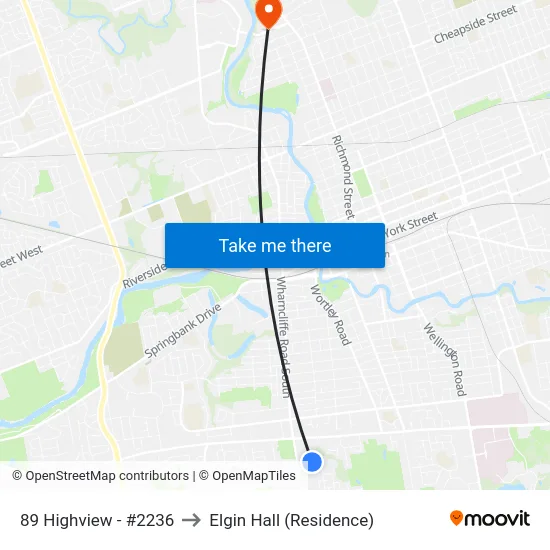 89 Highview - #2236 to Elgin Hall (Residence) map