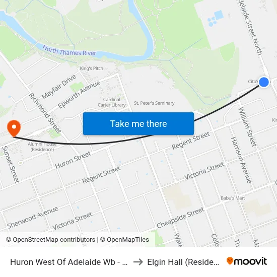 Huron West Of Adelaide Wb - #997 to Elgin Hall (Residence) map