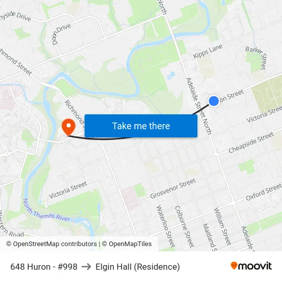 648 Huron - #998 to Elgin Hall (Residence) map