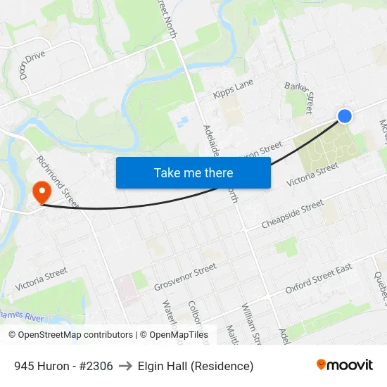 945 Huron - #2306 to Elgin Hall (Residence) map
