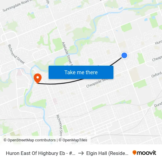 Huron East Of Highbury Eb - #1009 to Elgin Hall (Residence) map