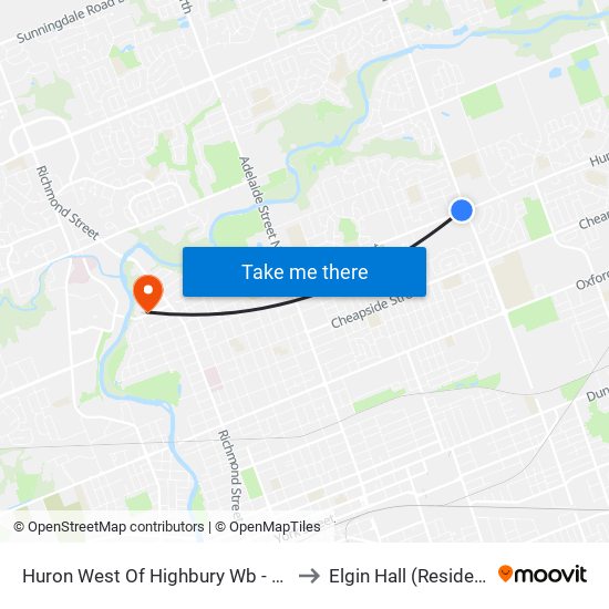 Huron West Of Highbury Wb - #1010 to Elgin Hall (Residence) map