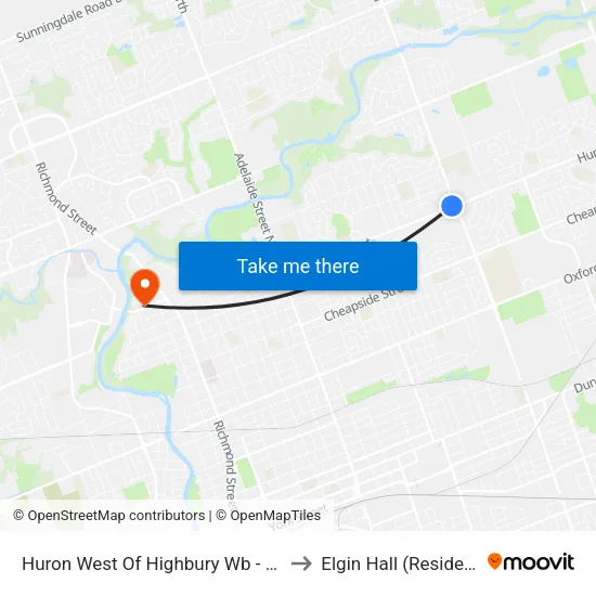 Huron West Of Highbury Wb - #1010 to Elgin Hall (Residence) map