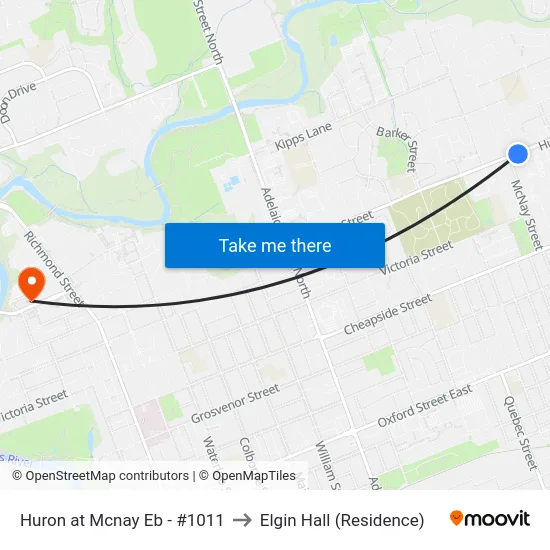 Huron at Mcnay Eb - #1011 to Elgin Hall (Residence) map