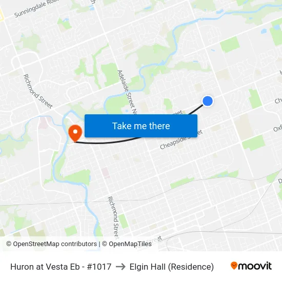 Huron at Vesta Eb - #1017 to Elgin Hall (Residence) map