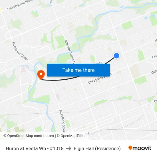 Huron at Vesta Wb - #1018 to Elgin Hall (Residence) map