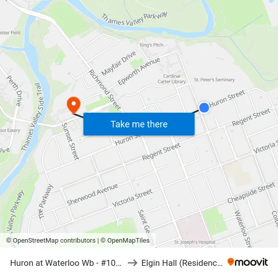 Huron at Waterloo Wb - #1020 to Elgin Hall (Residence) map