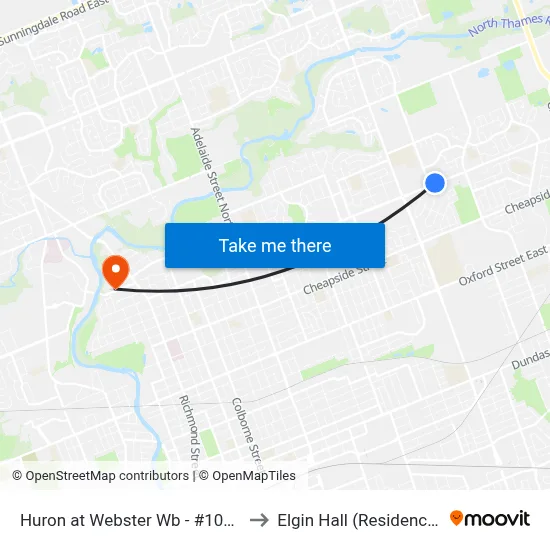 Huron at Webster Wb - #1022 to Elgin Hall (Residence) map