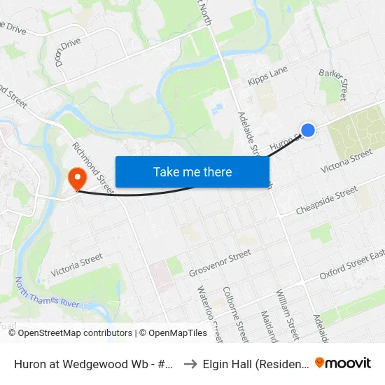 Huron at Wedgewood Wb - #1024 to Elgin Hall (Residence) map