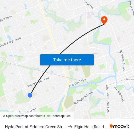 Hyde Park at Fiddlers Green Sb - #1027 to Elgin Hall (Residence) map