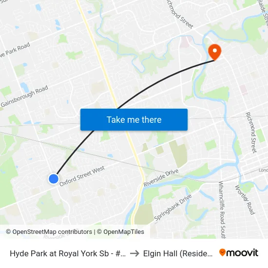 Hyde Park at Royal York Sb - #2403 to Elgin Hall (Residence) map