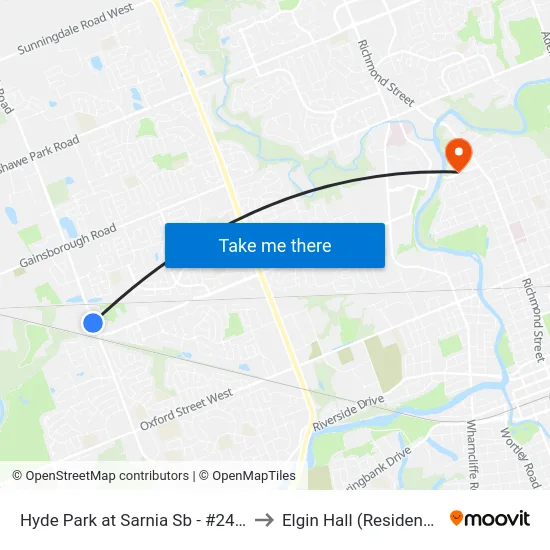 Hyde Park at Sarnia Sb - #2494 to Elgin Hall (Residence) map