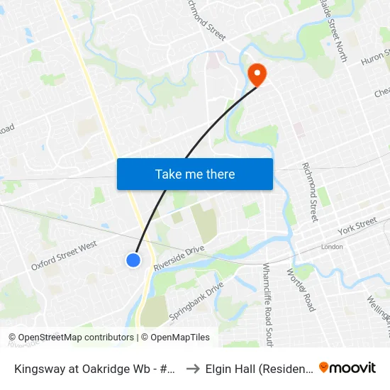 Kingsway at Oakridge Wb - #1085 to Elgin Hall (Residence) map