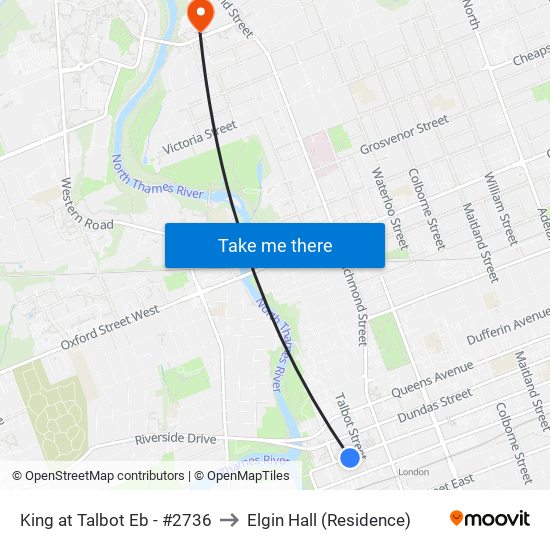 King at Talbot Eb - #2736 to Elgin Hall (Residence) map