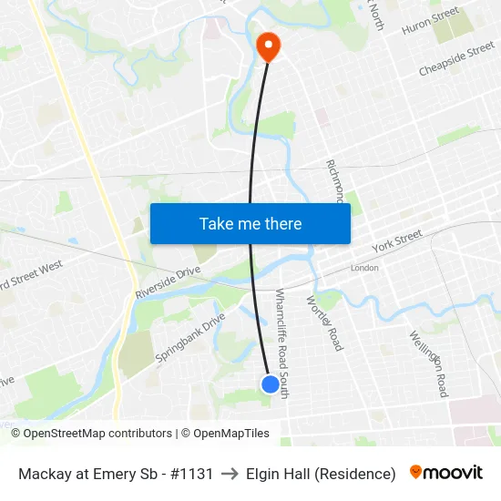 Mackay at Emery Sb - #1131 to Elgin Hall (Residence) map