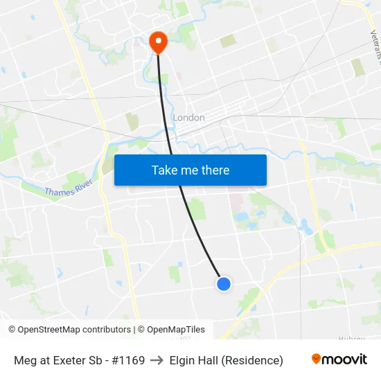 Meg at Exeter Sb - #1169 to Elgin Hall (Residence) map