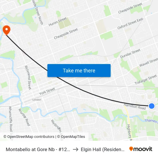 Montabello at Gore Nb - #1200 to Elgin Hall (Residence) map