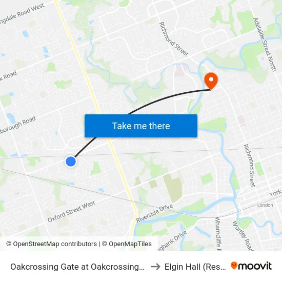 Oakcrossing Gate at Oakcrossing Rd Sb - #2409 to Elgin Hall (Residence) map