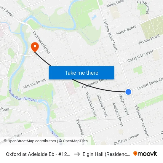 Oxford at Adelaide Eb - #1260 to Elgin Hall (Residence) map