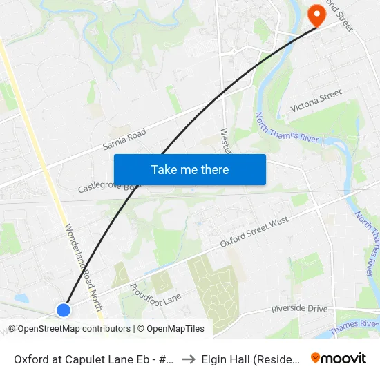 Oxford at Capulet Lane Eb - #1268 to Elgin Hall (Residence) map