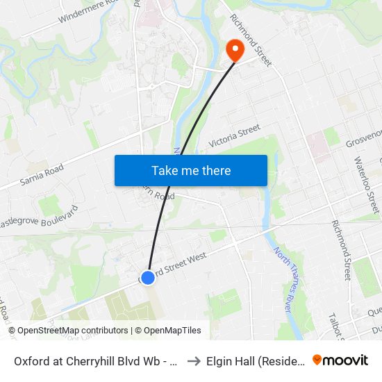 Oxford at Cherryhill Blvd Wb - #1271 to Elgin Hall (Residence) map