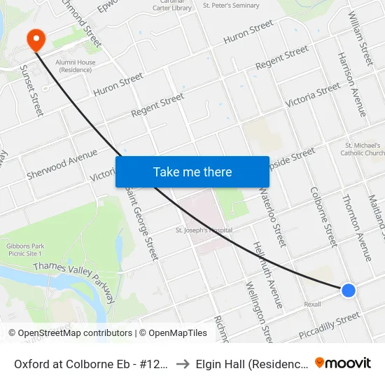 Oxford at Colborne Eb - #1280 to Elgin Hall (Residence) map