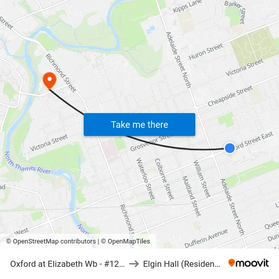 Oxford at Elizabeth Wb - #1286 to Elgin Hall (Residence) map