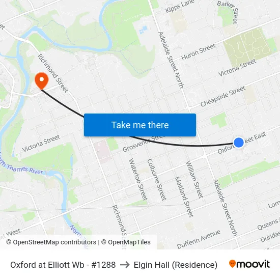 Oxford at Elliott Wb - #1288 to Elgin Hall (Residence) map