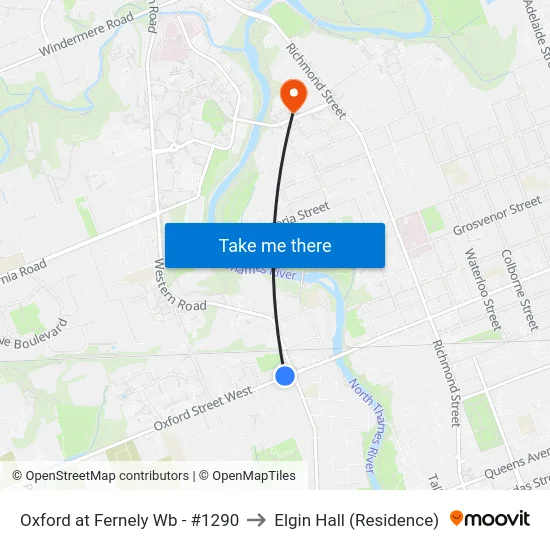 Oxford at Fernely Wb - #1290 to Elgin Hall (Residence) map