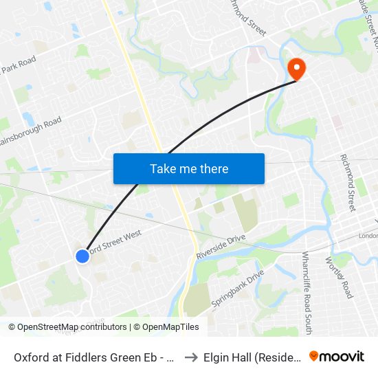 Oxford at Fiddlers Green Eb - #1291 to Elgin Hall (Residence) map