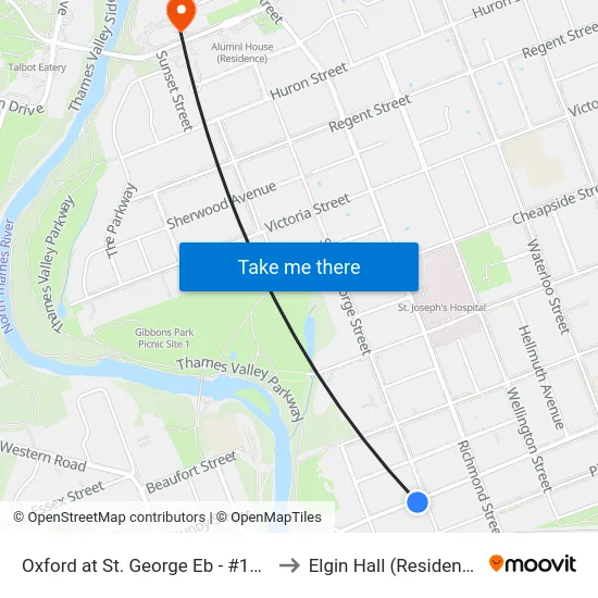 Oxford at St. George Eb - #1298 to Elgin Hall (Residence) map