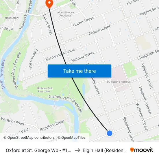 Oxford at St. George Wb - #1299 to Elgin Hall (Residence) map