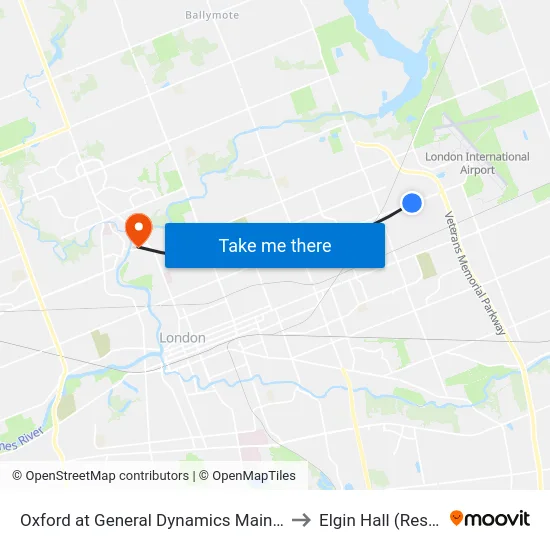 Oxford at General Dynamics Main Gate - #1301 to Elgin Hall (Residence) map