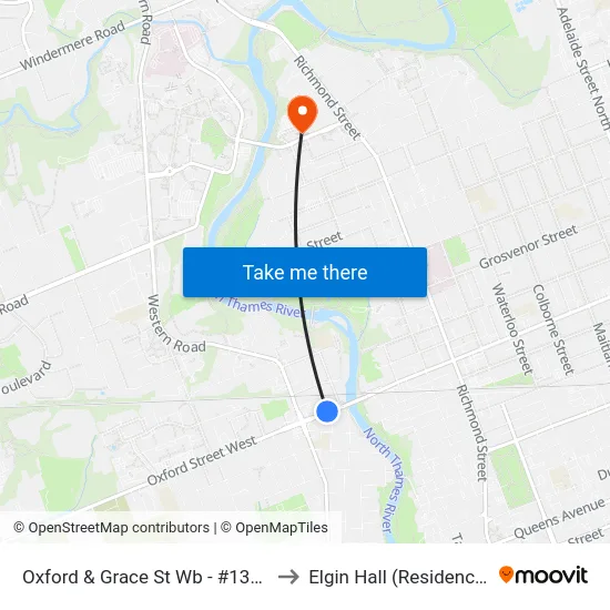 Oxford & Grace St Wb - #1303 to Elgin Hall (Residence) map