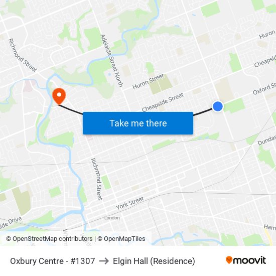 Oxbury Centre - #1307 to Elgin Hall (Residence) map