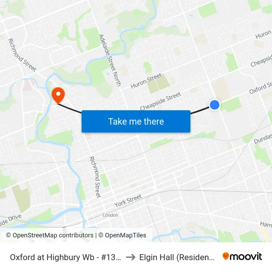 Oxford at Highbury Wb - #1308 to Elgin Hall (Residence) map