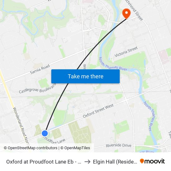 Oxford at Proudfoot Lane Eb - #1327 to Elgin Hall (Residence) map