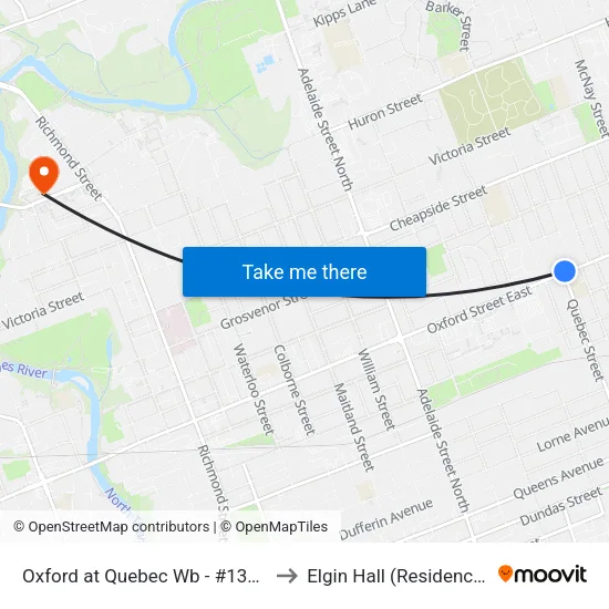 Oxford at Quebec Wb - #1330 to Elgin Hall (Residence) map