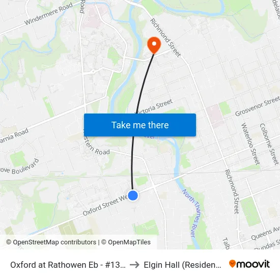 Oxford at Rathowen Eb - #1331 to Elgin Hall (Residence) map