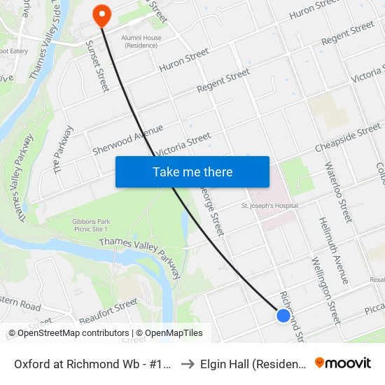 Oxford at Richmond Wb - #1334 to Elgin Hall (Residence) map