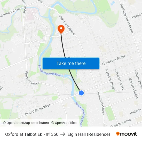 Oxford at Talbot Eb - #1350 to Elgin Hall (Residence) map